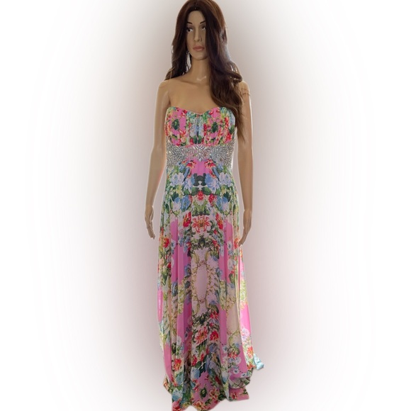 City Triangles Women's Strapless Embellished Formal Foral Dress Size 13 - Picture 12 of 14